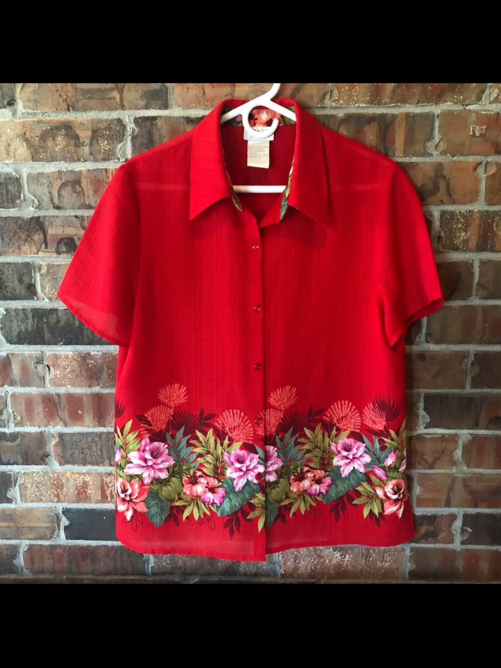Koret Dress Red Floral Short Sleeve Button Up Blouse Top Size:14